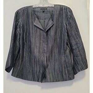 Eileen Fisher Silk Textured Groove Jacket Gray 3/4 Sleeve Snap Button Small